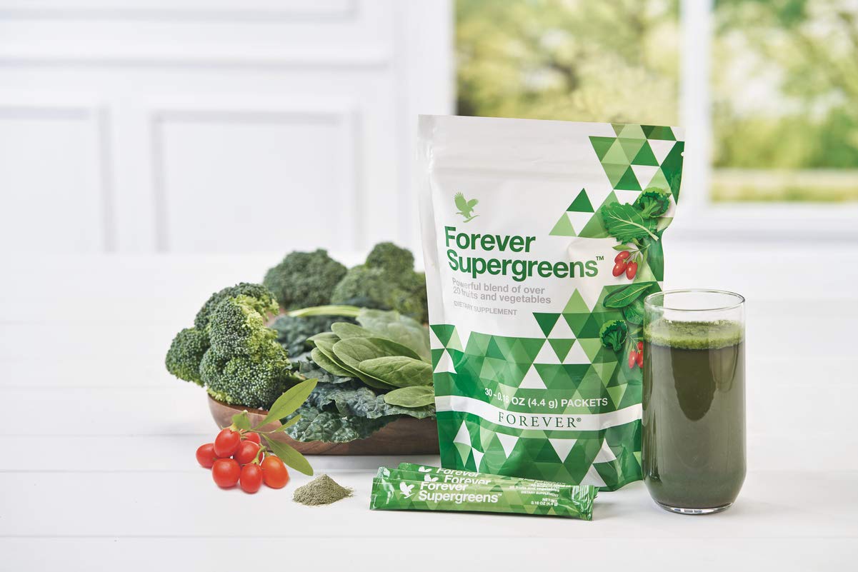 Forever Living - Forever Supergreens - Blend for Your Active Lifestyle - Supercharge Your Day w/Over 20 Powerful Greens and Superfoods. - 30 Packets Forever Living Products buy supplements canada