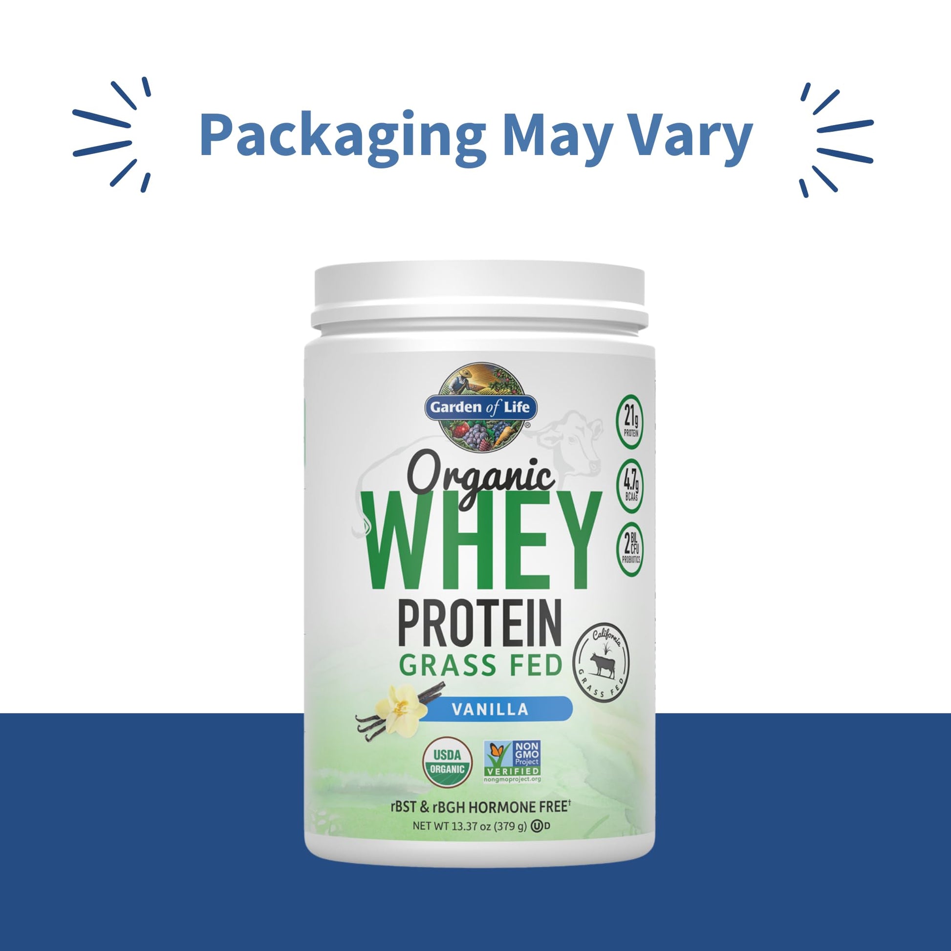 Garden of Life Grass Fed Whey Protein Powder Vanilla - 21g Protein for Women & Men + Probiotics - 12 Servings - Gluten Free, Non GMO, Kosher, Humane, RBST & rBGH Hormone Free Garden of Life buy supplements canada