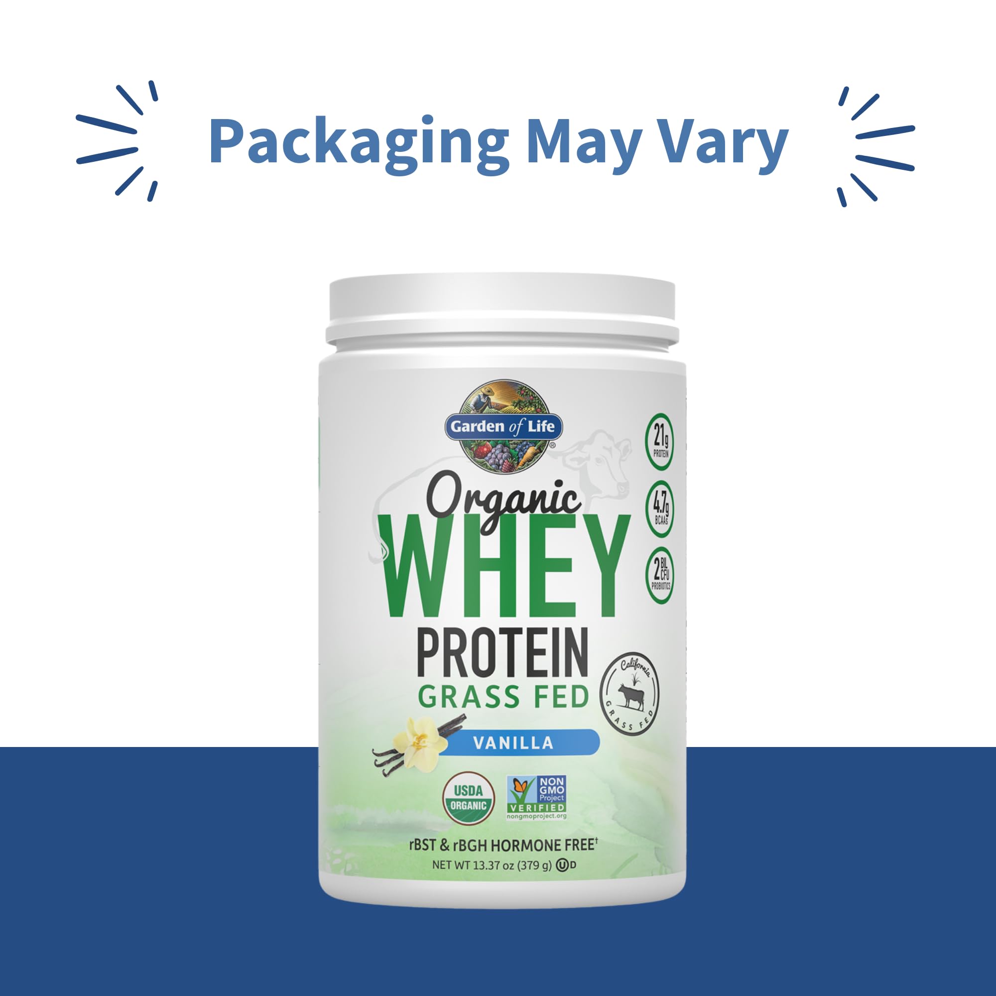 Garden of Life Grass Fed Whey Protein Powder Vanilla - 21g Protein for Women & Men + Probiotics - 12 Servings - Gluten Free, Non GMO, Kosher, Humane, RBST & rBGH Hormone Free Garden of Life buy supplements canada