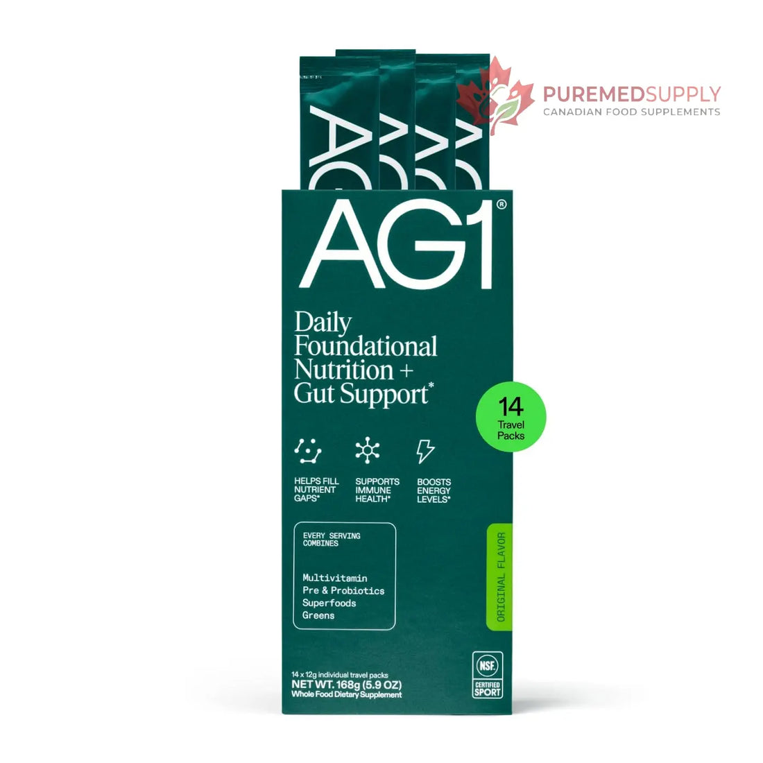 AG1 Athletic Greens Powder Supplement, Improve Gut Health, Multivitamin, Probiotic, Gluten Free, Vegan and Keto Friendly, 75 Vitamins (Travel Packs, 14 Count) - Classic Formula AG1 buy supplements canada