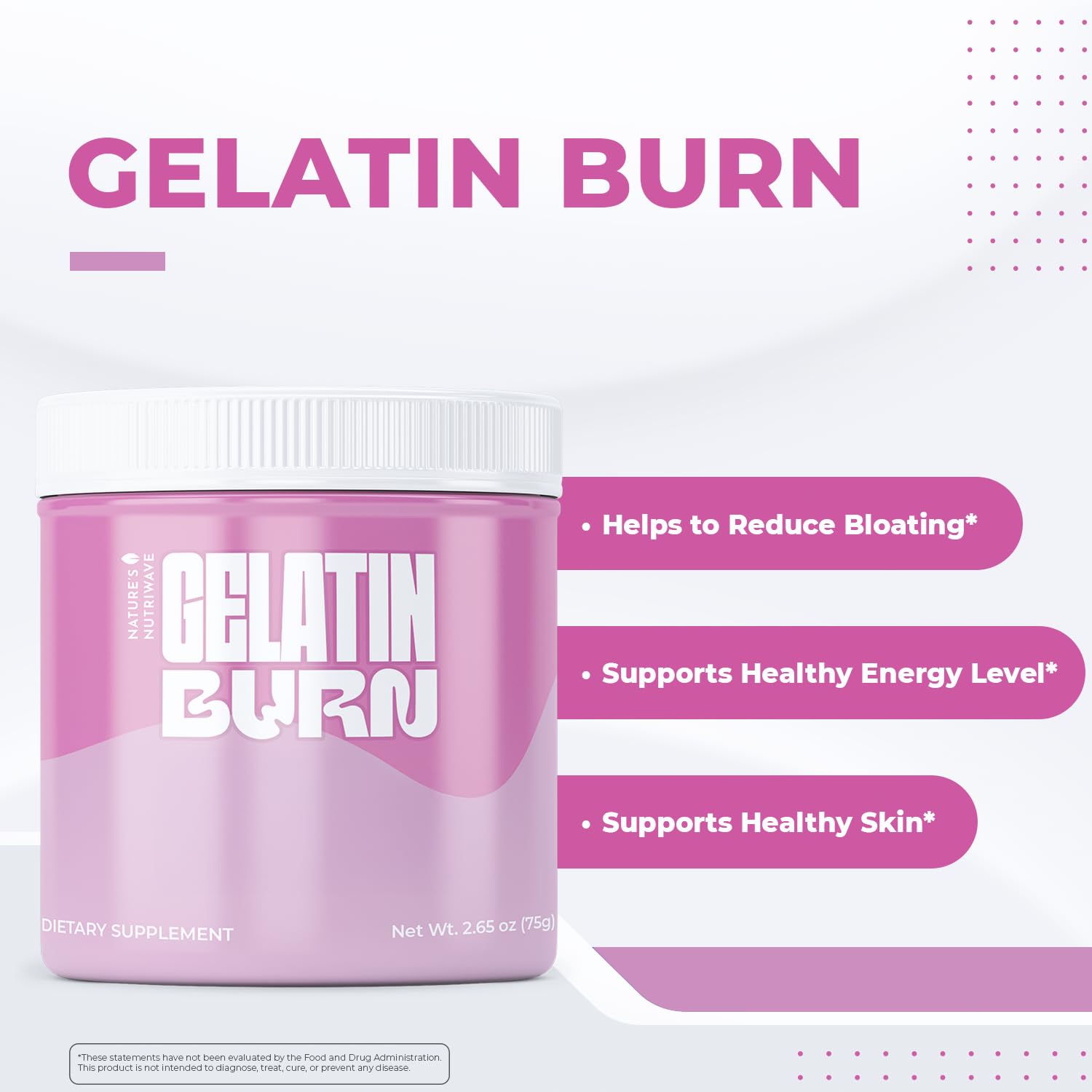 Nature’s NutriWave Gelatin Burn – Natural Powder Supplement with Vitamins, Minerals & Botanical Extracts – Non-GMO, Easy to Mix, USA Made – 2.65Oz, 75g, 30 Servings, 3 Month Supply Nature’s NutriWave buy supplements canada