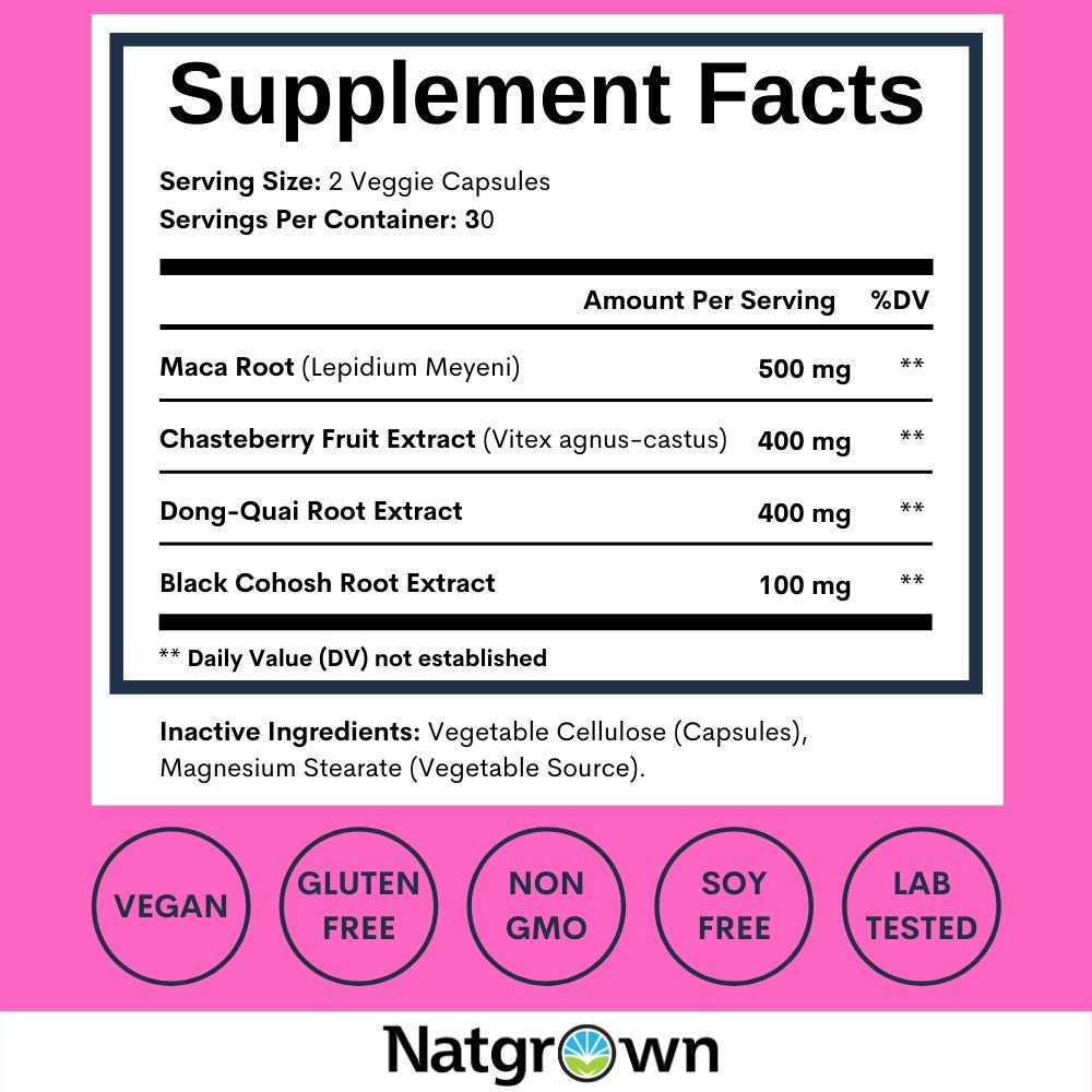 Natgrown Hormone Balance for Women PMS & Menopause Supplement for Fertility Hormonal & Menstrual Support, Helps Relief Hot Flashes - Maca Root, Vitex, Dong Quai & Black Cohosh Complex -Vegan Capsules Natgrown buy supplements canada
