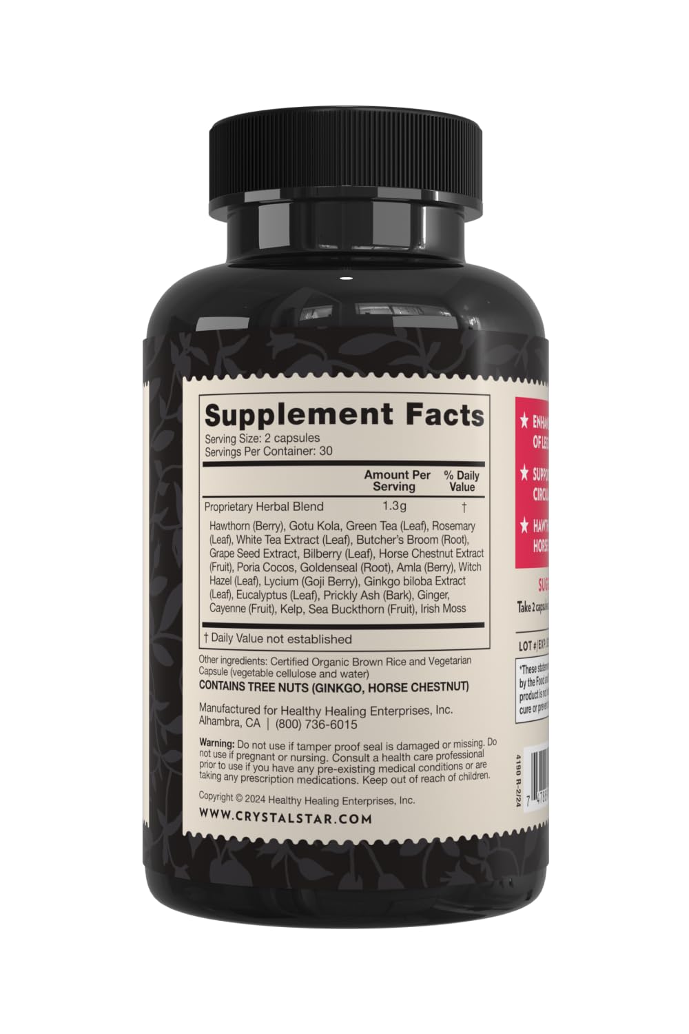 Crystal Star Vari-Vein (60 Capsules) - Herbal Circulation Support Supplement for Varicose Veins & Spider Veins Treatment - Witch Hazel, Butcher’s Broom, Hawthorn & Horse Chestnut- Non-GMO Crystal Star buy supplements canada