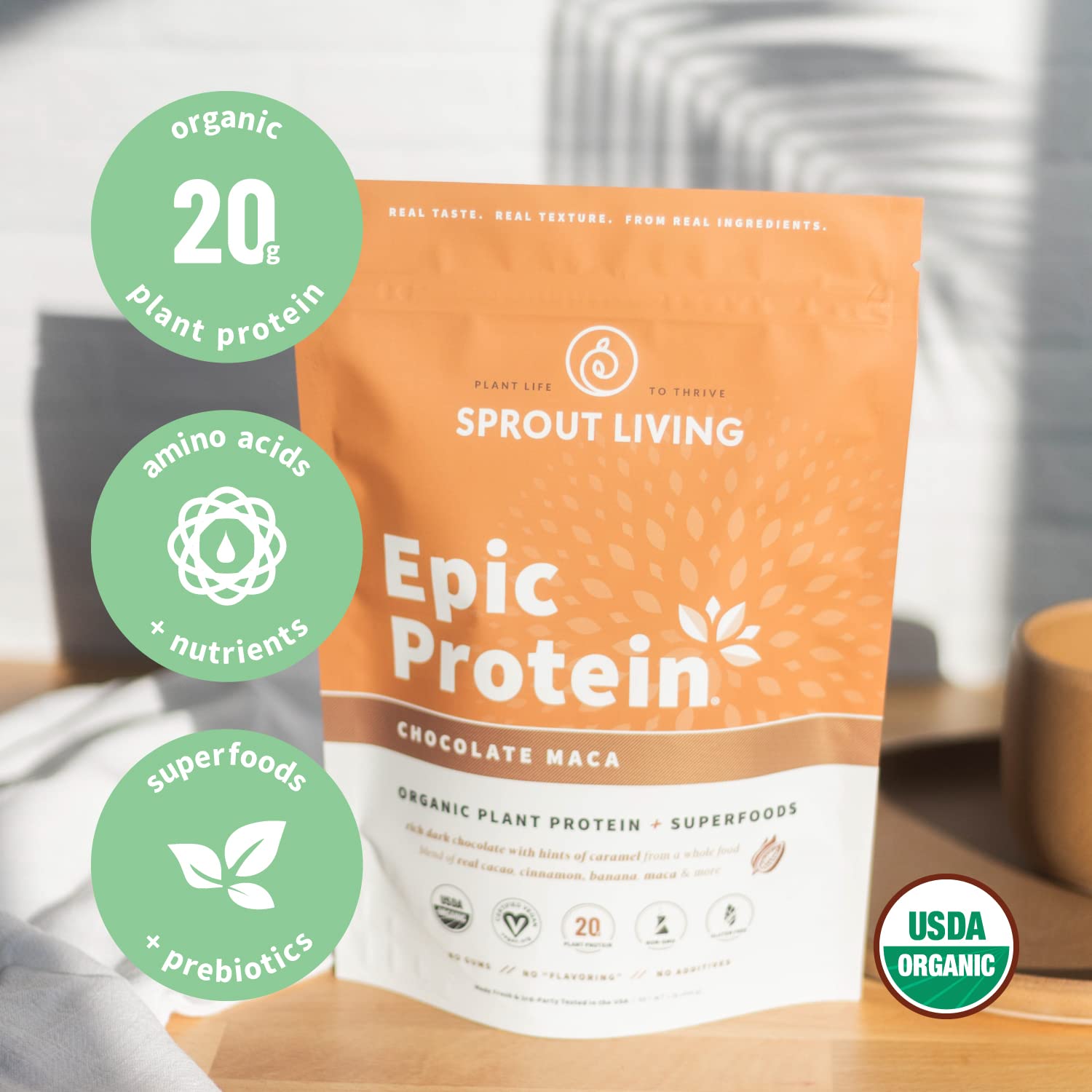 Sprout Living Epic Protein, Plant Based Protein & Superfoods Powder, Chocolate Maca Powder | 20 Grams Organic Protein Powder, Vegan, Non Dairy, Non-GMO, Gluten Free Sprout Living buy supplements canada
