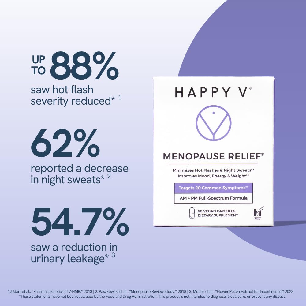 Happy V Menopause Relief Supplement for Women – Hormone Balance, Hot Flash & Night Sweat Support, Mood & Energy Booster, Vaginal Wellness, Perimenopause & Postmenopause Support – 60 Vegan Capsules Happy V buy supplements canada