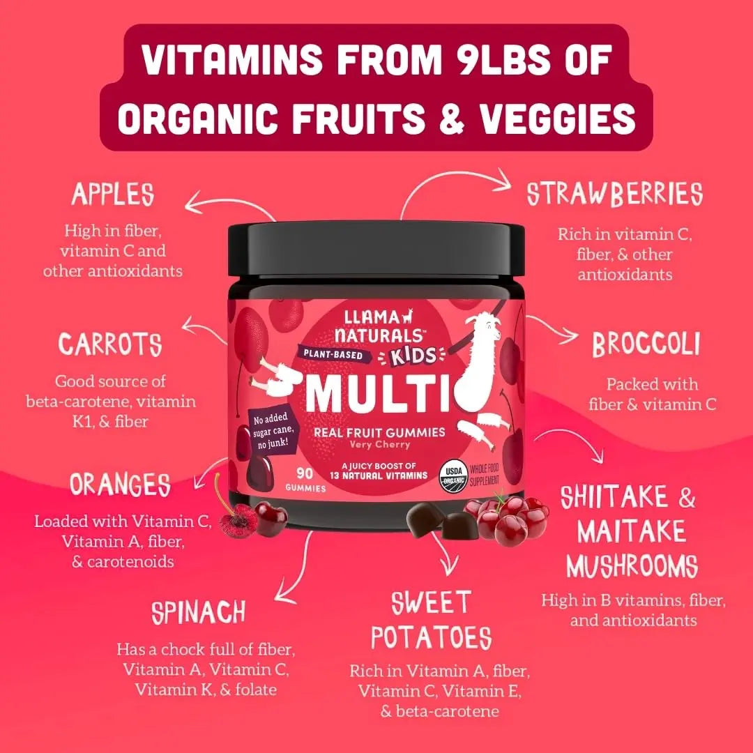 Llama Naturals Kids Multivitamin Gummies | Real Fruit, No Added Sugar Cane | Organic Vegan Toddler Whole Food Vitamins | Llama Naturals buy supplements canada