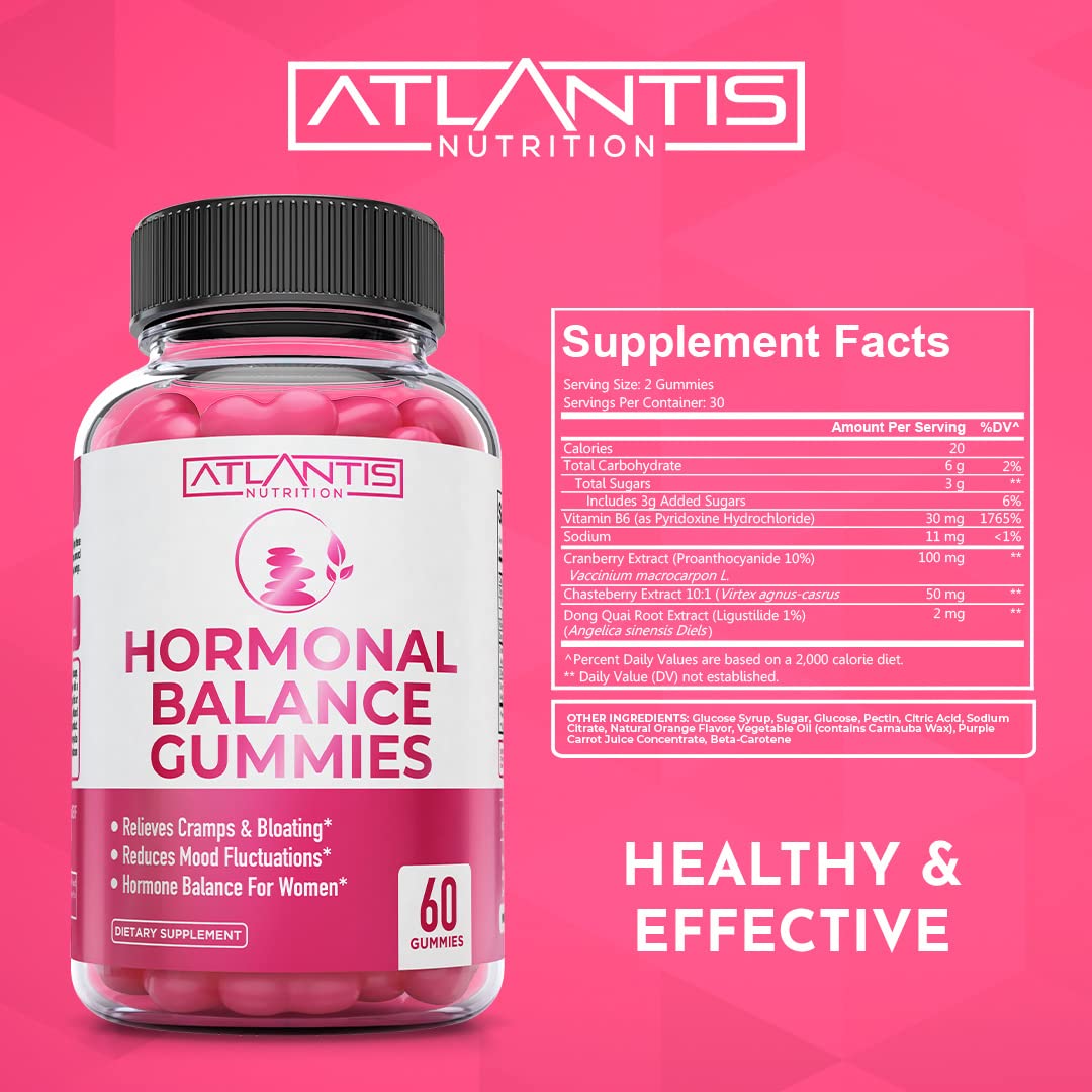 Atlantis Nutrition Hormonal Balance for Women & PMS Relief Gummies - Alleviates Cramps, Bloating, Mood Swings, Hot Flashes & Night Sweats - Cranberry, Dong Quai & Chasteberry Menstrual Cramp Relief Atlantis Nutrition buy supplements canada