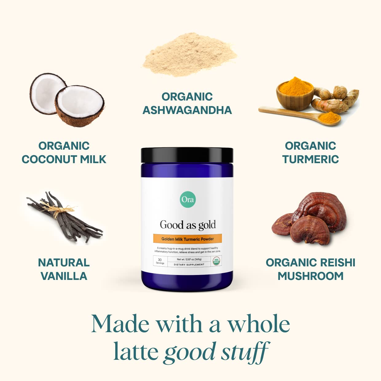 Ora Organic Golden Milk Powder - Ayurvedic Turmeric Powder with Organic Adaptogens - Ashwagandha, Reishi and Ginger | Organic, Gluten-Free, Soy-Free, Vegan, Non-GMO - Maple & Vanilla, 30 Servings Ora Organic buy supplements canada