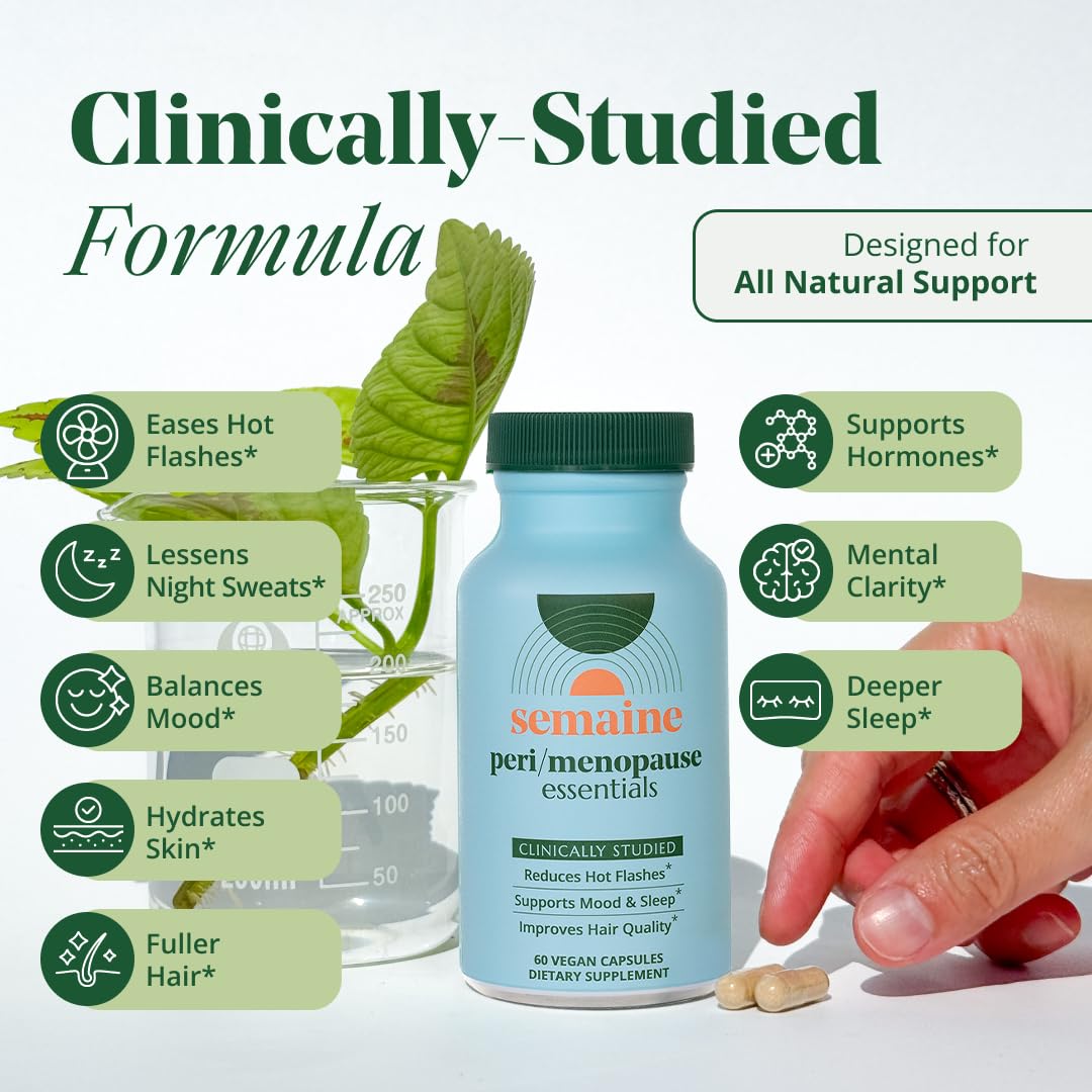 Semaine Peri/Menopause Essentials, 60 Ct. - Fuller Hair, No More Hot Flashes, Hormone Balance, Better Sleep & More - Clinically-Studied, Non-Hormonal Formula Semaine buy supplements canada