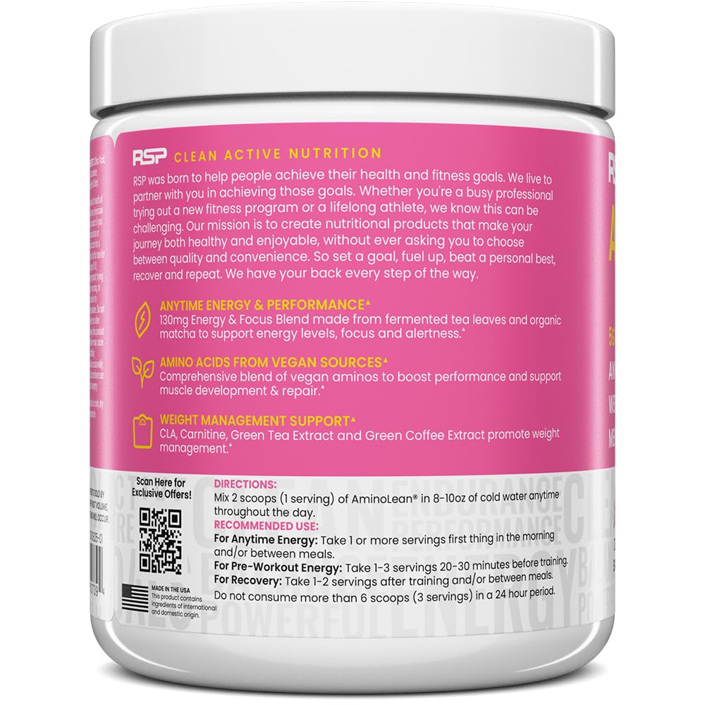 RSP NUTRITION AminoLean Pre Workout Powder, Amino Energy & Weight Management with Vegan BCAA Amino Acids, Natural Caffeine, Preworkout Boost for Men & Women, 30 Serv, Pink Lemonade… RSP NUTRITION buy supplements canada