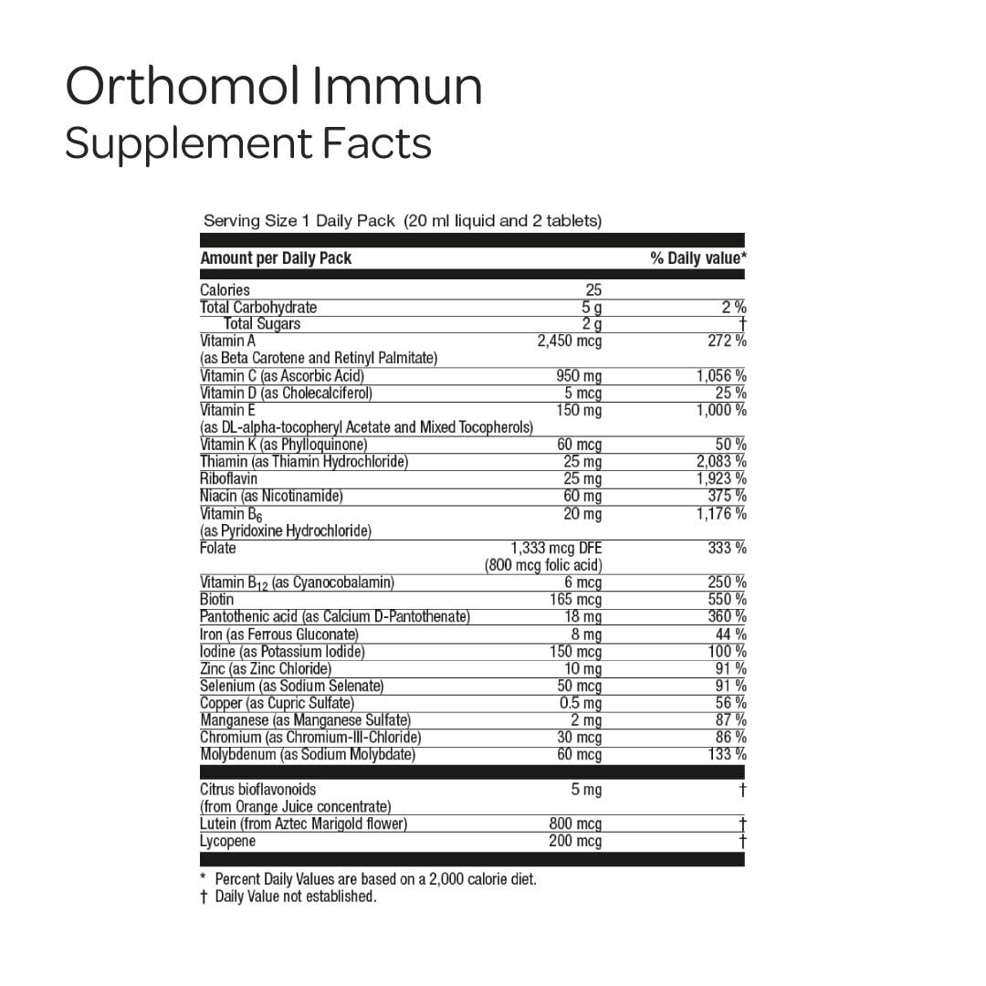 Orthomol Immun, Immune Support Vials for Adults with Vitamin C, Zinc, Selenium, Iodine, Vitamin D, E, A ,B, Calcium, 25+ Immune Boost Nutrients, 1 Serving Per Day for Daily Health (30 Day Supply) Orthomol buy supplements canada