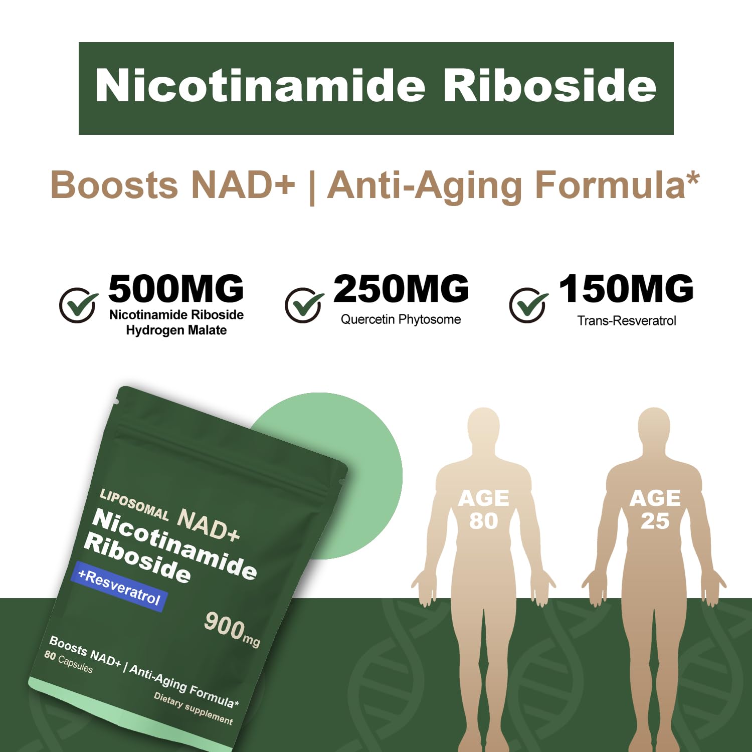 Quackiki NAD Resveratrol Supplement with NAD Nicotinamide Riboside Resveratrol 900 MG, Boost NAD+ for Cellular Health, Anti-Aging, Energy, Focus - 80 Capsules(2Pcs) Quackiki buy supplements canada
