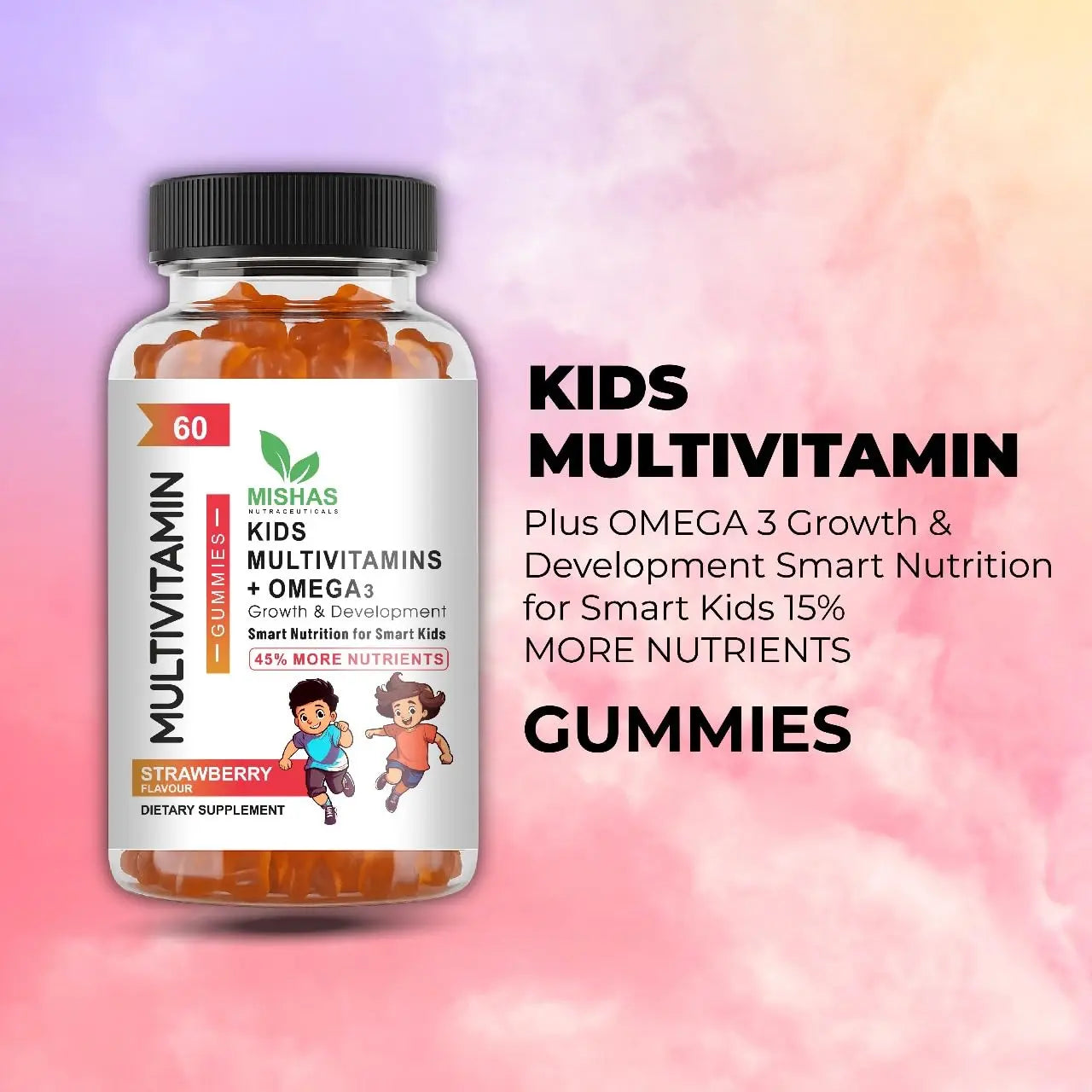 Mishas Nutraceuticals Kids Multivitamin Gummies with Omega 3 Fish Oil (EPA/DHA), Vitamin D3, C, B12, B6, Vitamin A, K & Zinc Immune Support Mishas buy supplements canada