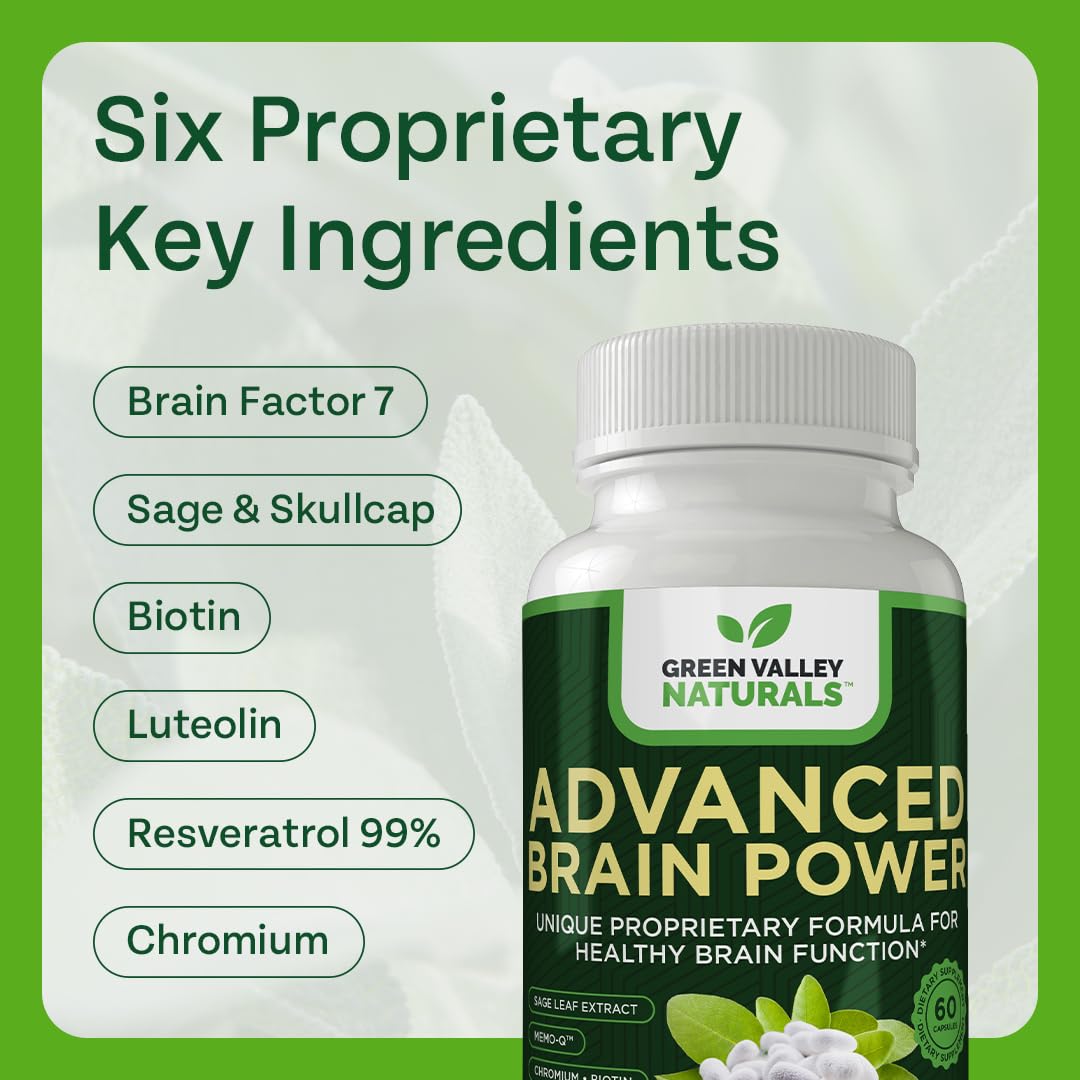 GREEN VALLEY NATURALS - Advanced Brain Power - Supports Healthy, Normal Brain Function, Focus and Concentration, clinically formulated to Support Healthy Brain Clarity. (1 Bottle, 60, Count) GREEN VALLEY NATURALS buy supplements canada