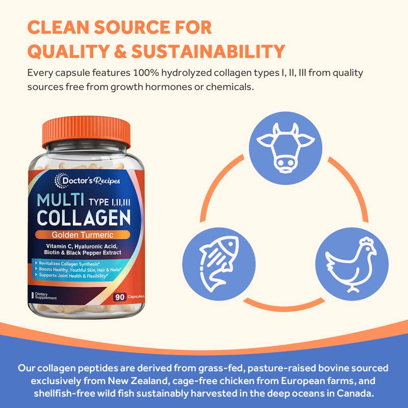 Doctor's Recipes Multi Collagen Complex with Golden Turmeric, Vitamin C, Biotin, Hyaluronic Doctor's Recipes buy supplements canada