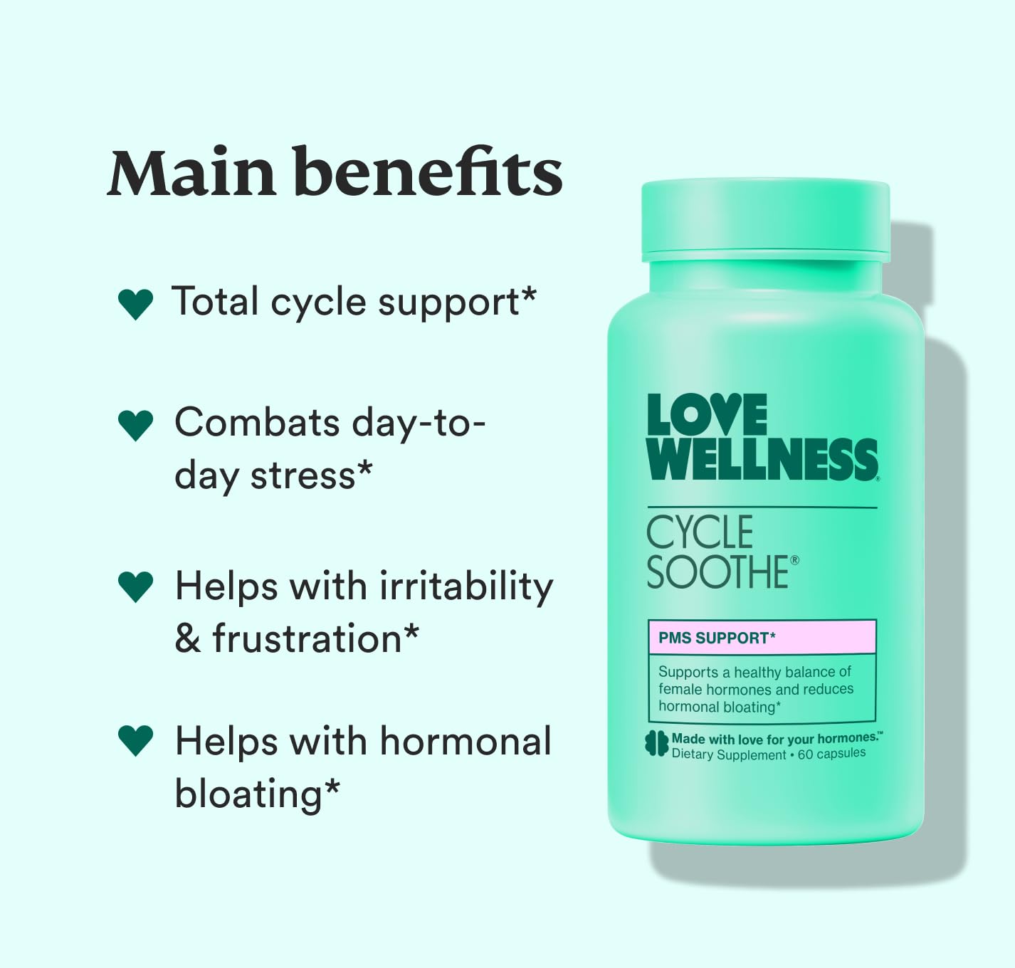 Love Wellness Cycle Soothe Supplement | Promotes a Happy Mood | Helps with PMS Hormones, Stress Relief, & Improves Mood | 60 Capsules Love Wellness buy supplements canada