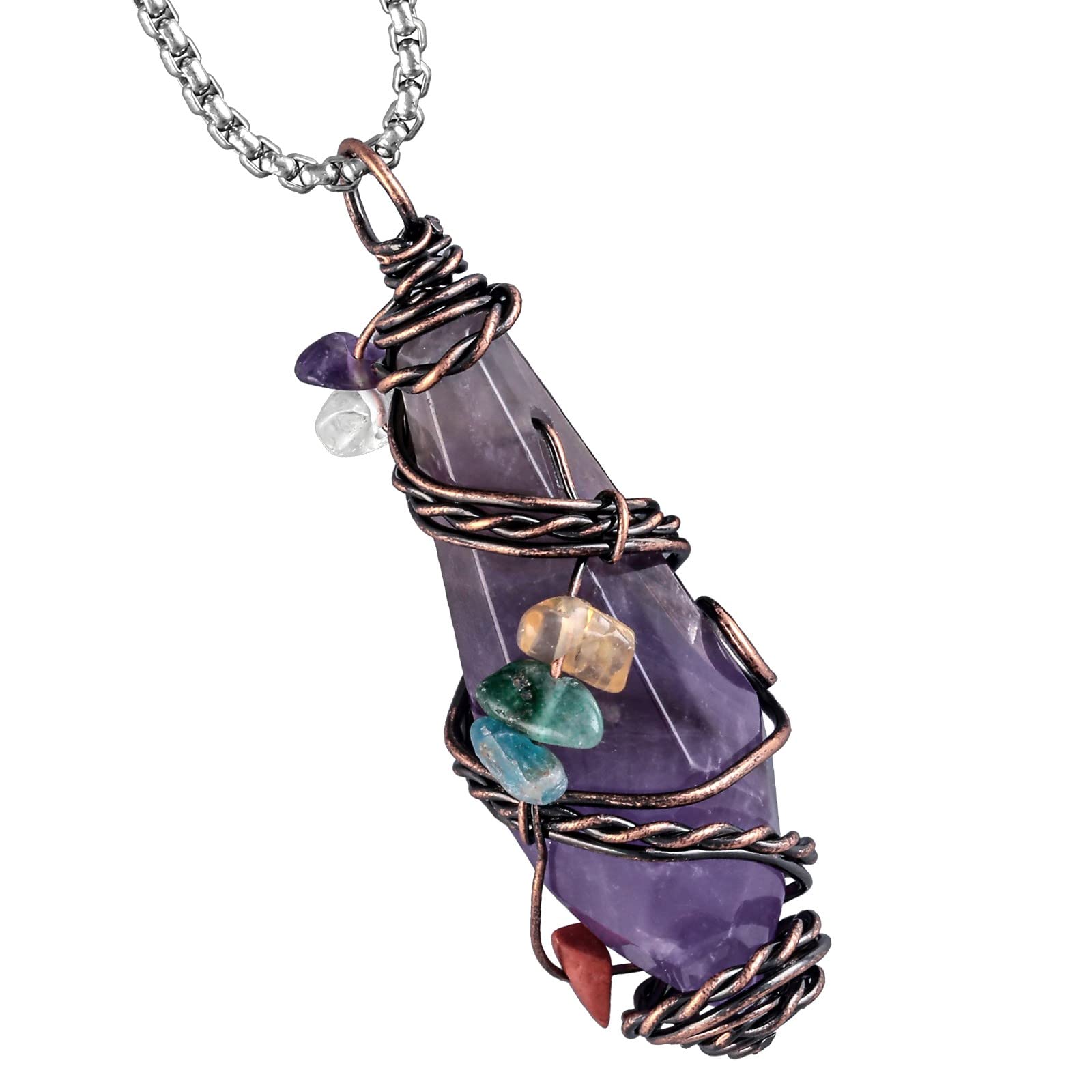Nupuyai Wire Wrapped 7 Chakra Crystal Stone Pendant Necklace for Women Men, Handmade Faceted Nupuyai buy supplements canada