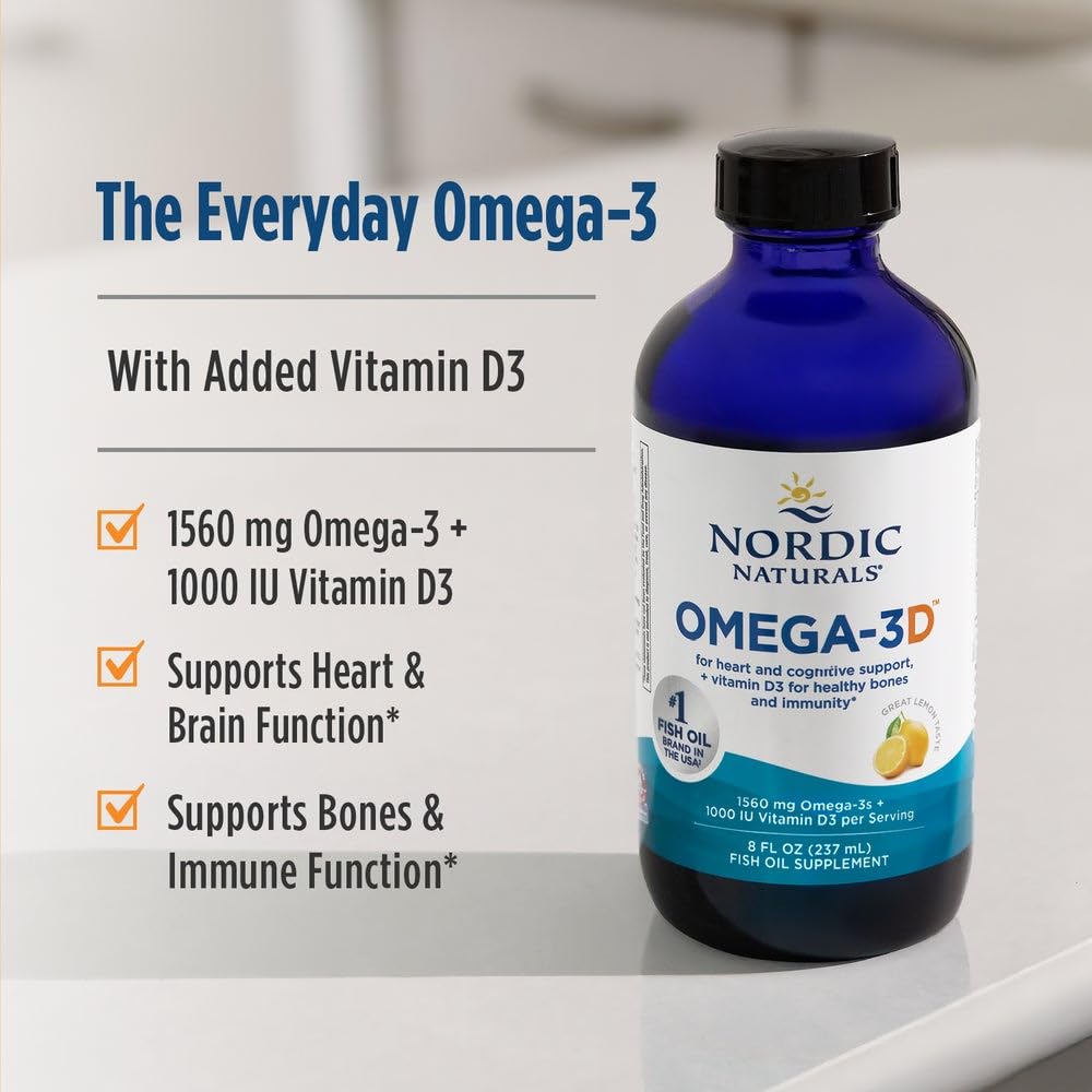 Nordic Naturals Omega-3D, Lemon Flavor - 8 oz - 1560 mg Omega-3 + 1000 IU Vitamin D3 - Fish Oil - EPA & DHA - Immune Support, Brain & Heart Health, Healthy Bones - Non-GMO - 48 Servings Nordic Naturals buy supplements canada