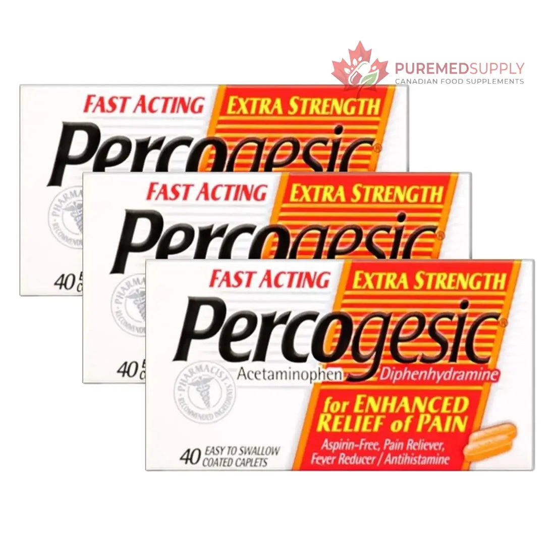Percogesic Extra Strength Pain Relief | Aspirin Free Dual Action Relief | 40 Coated Caplets (3 Pack) Percogesic buy supplements canada