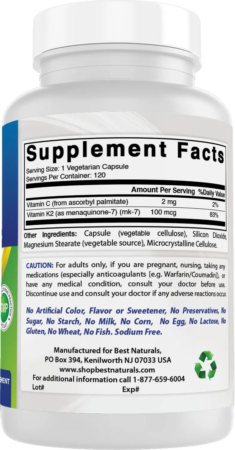 Best Naturals MK-7 Vitamin K2 100 mcg 120 Vcaps Best Naturals buy supplements canada