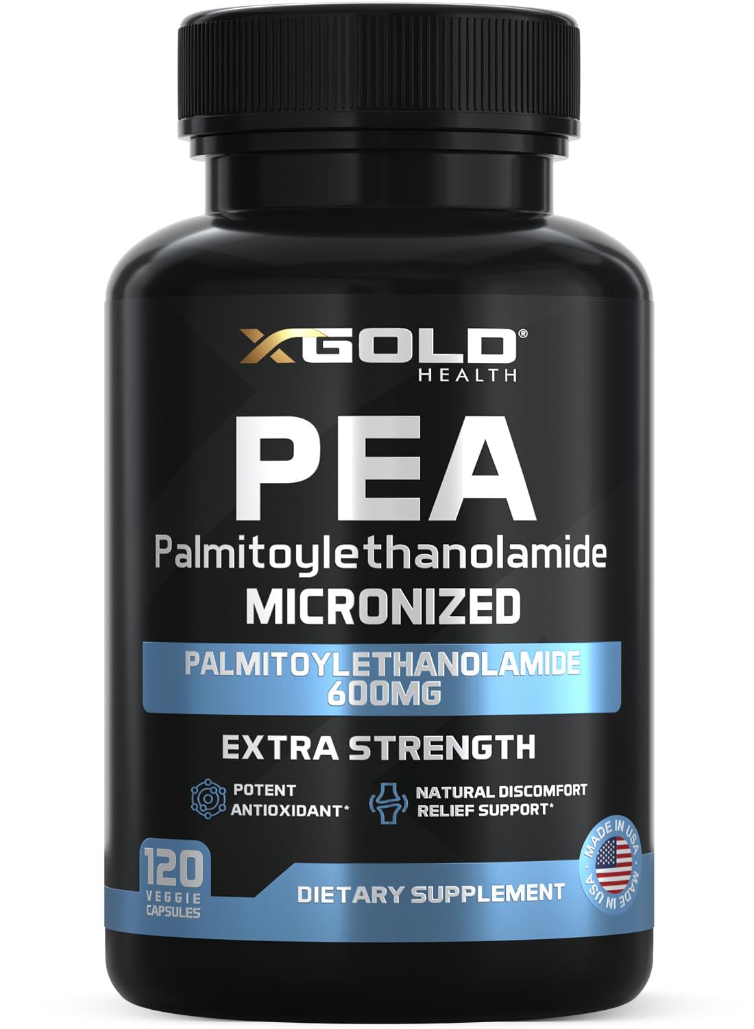 Palmitoylethanolamide Pea Supplement 600 mg | Micronized Pea 99% Highly Purified and Bioavailable | Made in USA | Supplement for Men and Women - 120 Capsules X Gold Health buy supplements canada