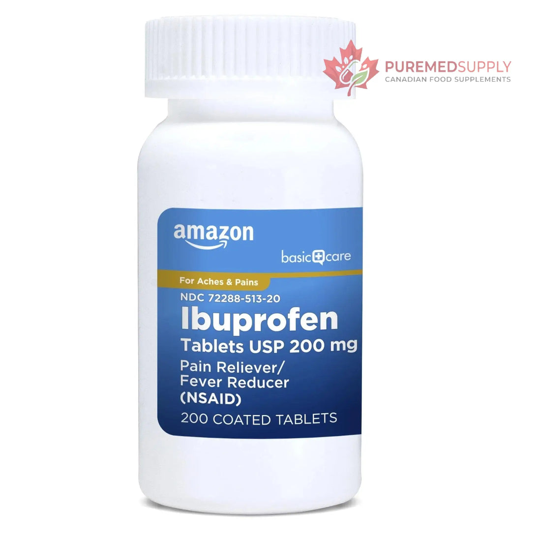 Amazon Basic Care Ibuprofen Tablets, Fever Reducer and Pain Relief from Body Aches, Headache, Arthritis Pain and More, Brown 200 Count Amazon Basic Care buy supplements canada
