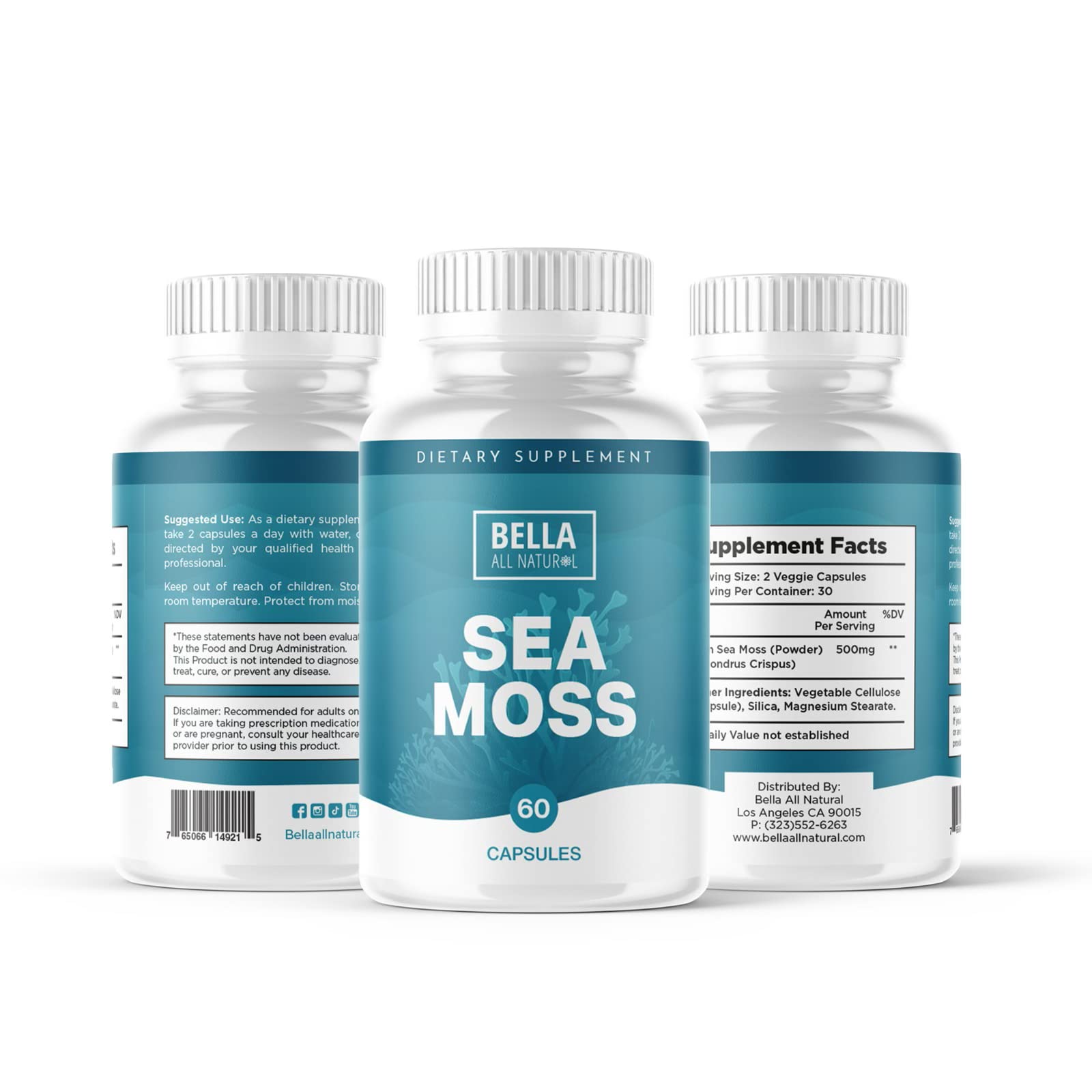 Bella All Natural Sea Moss Vitamins | Pure Sea Moss | Irish Sea Moss, 60 Capsules Bella All Natural buy supplements canada