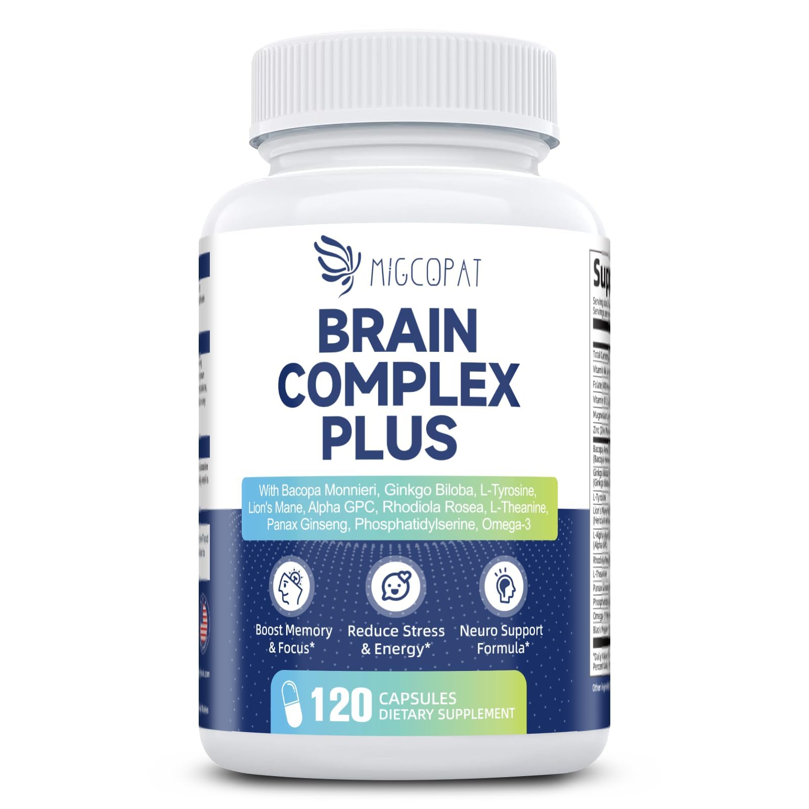 Brain Supplements for Memory and Focus | Nootropic with Bacopa Monnieri, Lion's Mane, Alpha GPC, Ginkgo Biloba | Mental Clarity & Cognitive Support | Vitamin B6 & B12 Neuro Health - Non-GMO, 120 Caps Migcopat buy supplements canada