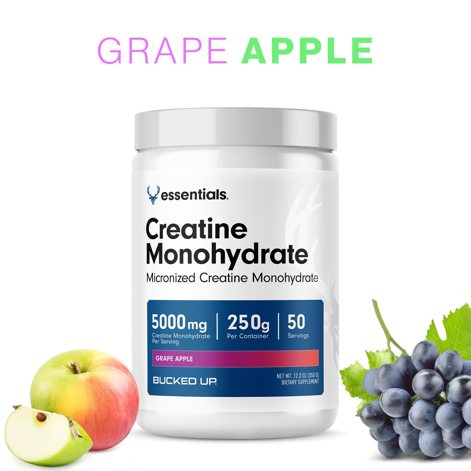 Bucked Up Grape Apple Creatine for Women and Men - Easy to Mix Vegetarian - Flavored Creatine Monohydrate Powder - Made in USA - 5G Per Serving - 50 Servings - 250 Grams Per Container Bucked Up buy supplements canada