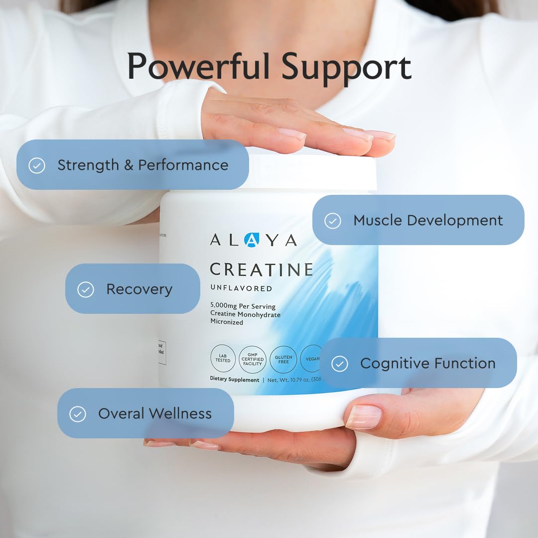 Alaya Naturals Micronized Creatine Monohydrate Powder – Pure Performance Fuel for Strength, Mental Focus, Vegan, Non-GMO, Easily Mixable & Flavorless - 5 g Alaya Naturals buy supplements canada