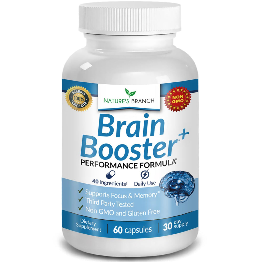 40-in-1 Brain Booster Supplement for Focus, Memory, Clarity, Energy | Advanced Vitamins Plus eBook | for Men & Women, Cognitive Function Nootropic Support with DMAE, Mind Health Formula | 60 Capsules NATURE'S BRANCH buy supplements canada