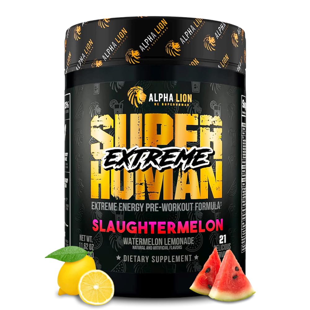 ALPHA LION Superhuman Extreme High Stim Pre Workout Powder, Beta Alanine, L-Taurine & 356mg Tri-Source Caffeine for Sustained Energy, Nitric Oxide & Citrulline for Pump (21 Servings, Slaughtermelon) ALPHA LION buy supplements canada