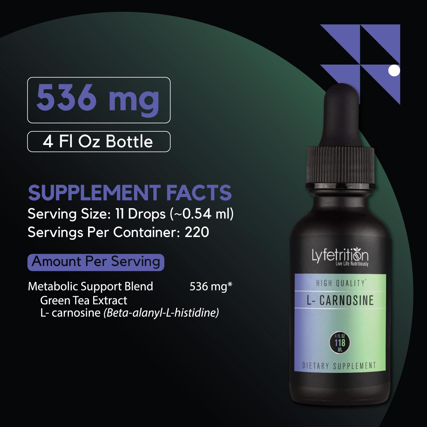 Lyfetrition L-Carnosine Liquid Supplement 118 ml, 4 FL Oz Liquid, 220 Servings, Made in USA, Quick Absorption, Potent Ingredients, Non-GMO Lyfetrition buy supplements canada