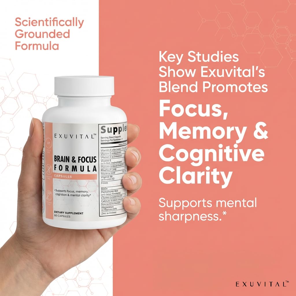 EXUVITAL Brain & Focus Formula, Veggie Capsules, 60 Count, Nootropic Supplement with Vitamins, Minerals and Proprietary Blend for Clarity, Memory, Cognition and Mental Focus EXUVITAL buy supplements canada