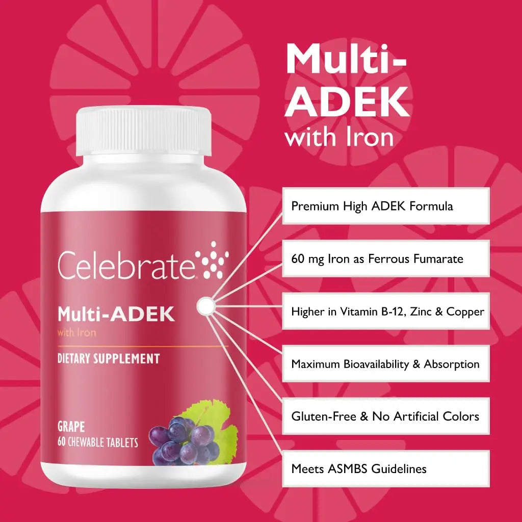 Celebrate Vitamins Multi ADEK Chewables, 60mg Iron - Daily Bariatric Multivitamin, Vitamins A, D, E, K & B12 for Duodenal Switch Surgery Patients Celebrate Bariatric Supplements buy supplements canada