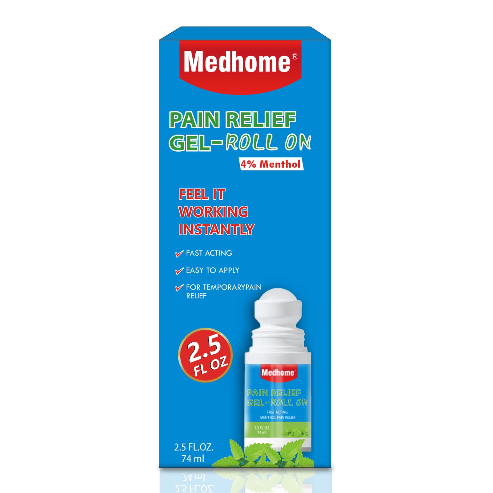 Medhome Pain Relief Roll On, Travel Size Pain Reliever, for Knee, Neck, Hip, Joint, Shoulder, Arthritis Pain Reliever, Fast Acting & Long Lasting Formula, Roll On Menthol Gel 2.5 oz (Pack of 1) Medhome buy supplements canada