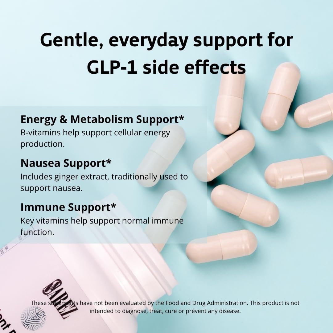 Sarez GLP-1 Support Capsules — Methylated Vitamins & Chelated Minerals — Energy, Metabolism, Hair & Daily Nutrient Support — with Ginger for Nausea — Gentle on Stomach — 30 Day Supply Sarez buy supplements canada
