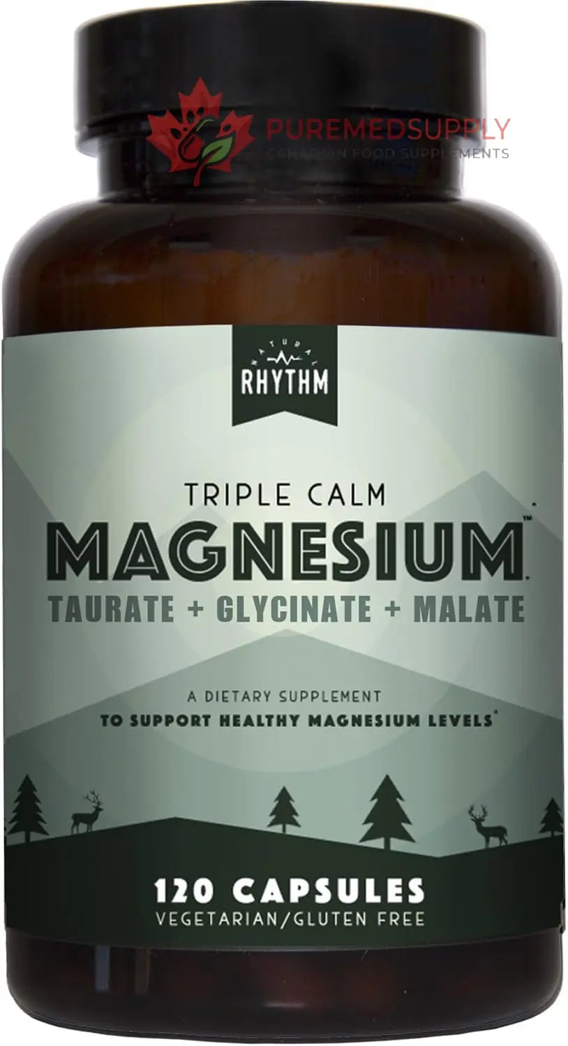 Natural Rhythm Triple Calm Magnesium Complex - 120 Capsules, Chelated Magnesium Glycinate, Taurate & Malate, High Absorption Supplement for Sleep, Stress, Muscle & Heart Support, Non-GMO, Vegan Natural Rhythm buy supplements canada