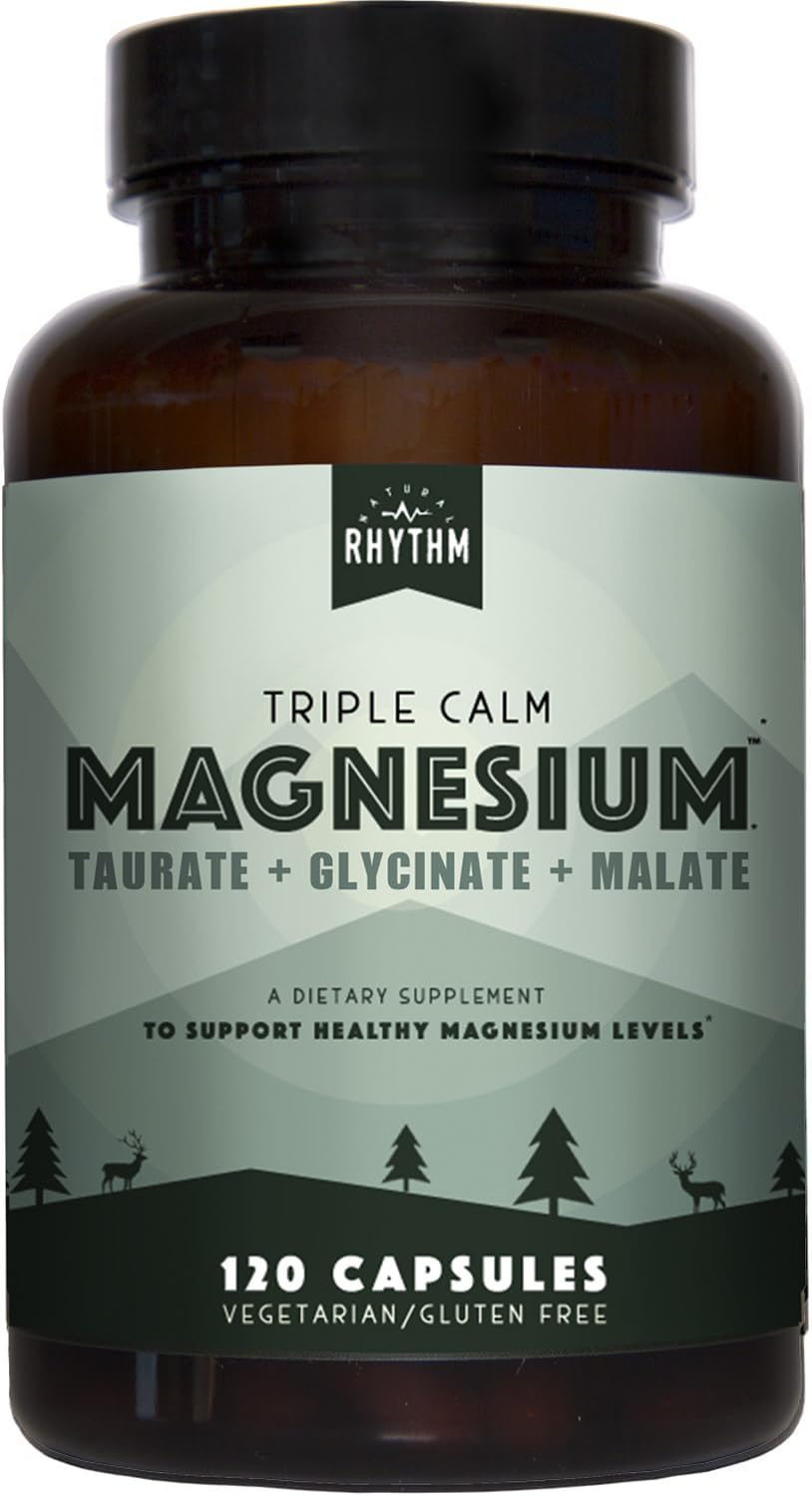 Natural Rhythm Triple Calm Magnesium Complex - 120 Capsules, Chelated Magnesium Glycinate, Taurate & Malate, High Absorption Supplement for Sleep, Stress, Muscle & Heart Support, Non-GMO, Vegan Natural Rhythm buy supplements canada
