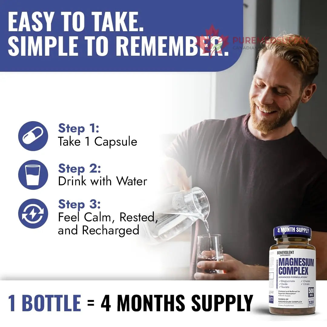 Magnesium Complex Supplement, 4 Month Supply of 500mg 5-in-1 Bisglycinate, Oxide, Taurate, Aspartate, Citrate, Max Absorption Magnesium Supplement for Calm, Sleep & Leg Cramps, 120 Capsule Benevolent Nourishment buy supplements canada