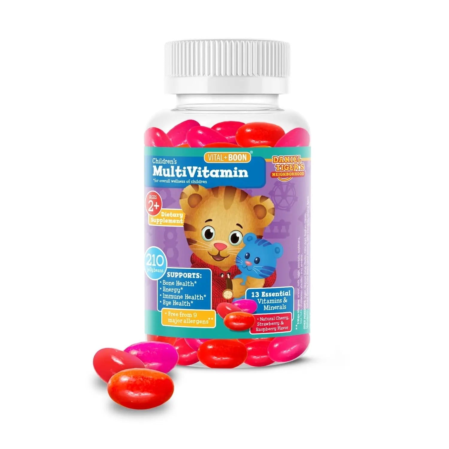 Daniel Tiger - Kids Multivitamin Jellybeans (210 Jellybean Bottle) Toddler 2+ & Kids Vitamins - 13 Essential Vitamins & Minerals to Support Bone Health Vital+Boon buy supplements canada