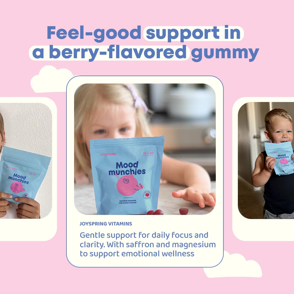 JoySpring Mood Munchies Saffron Gummies for Kids 4+ | Saffron Extract Supplement with GABA, Passion Flower & St Johns Wort | Sugar Free Vegan Brain Support & Kids Focus Gummies | Crafted in USA JoySpring buy supplements canada