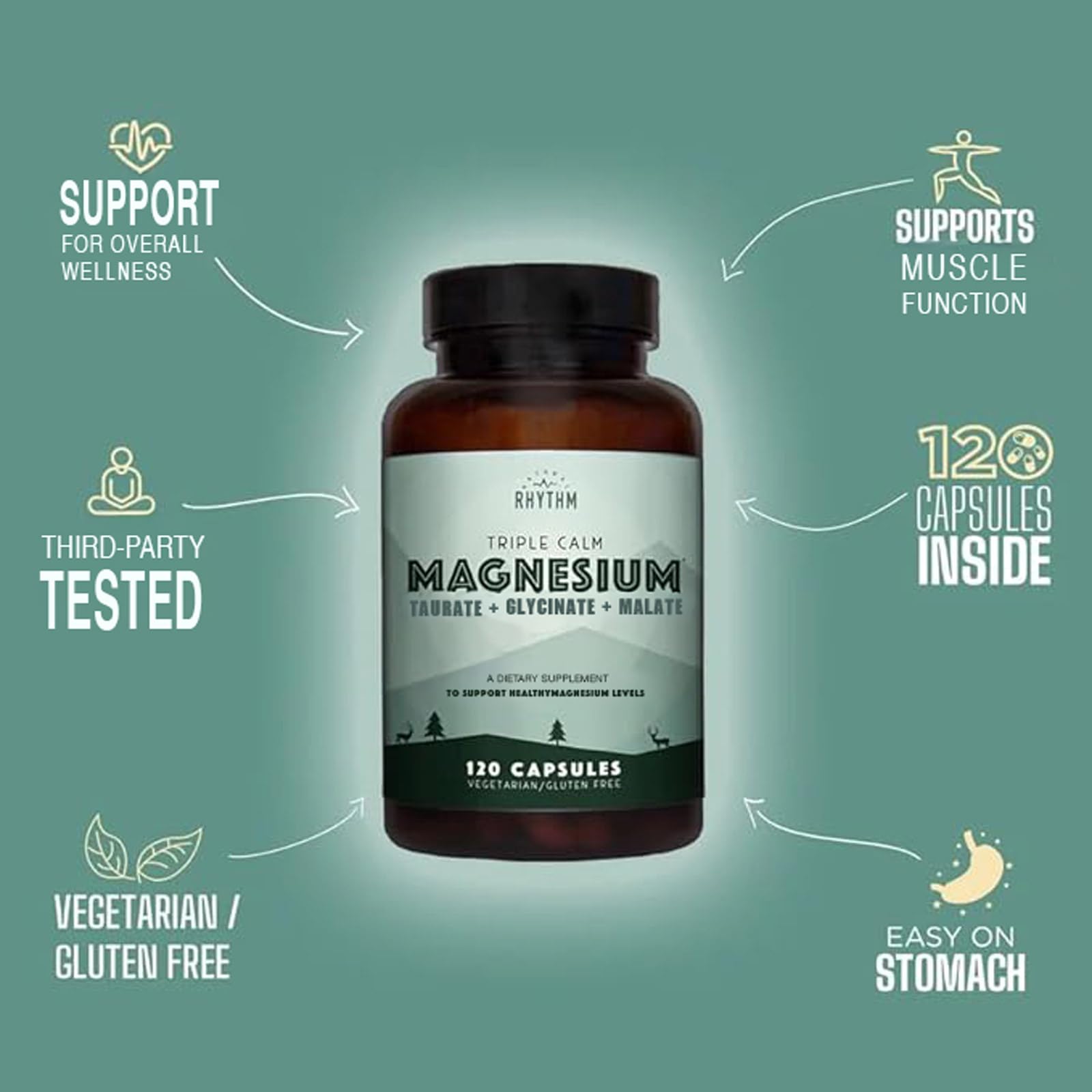 Natural Rhythm Triple Calm Magnesium Complex - 120 Capsules, Chelated Magnesium Glycinate, Taurate & Malate, High Absorption Supplement for Sleep, Stress, Muscle & Heart Support, Non-GMO, Vegan Natural Rhythm buy supplements canada