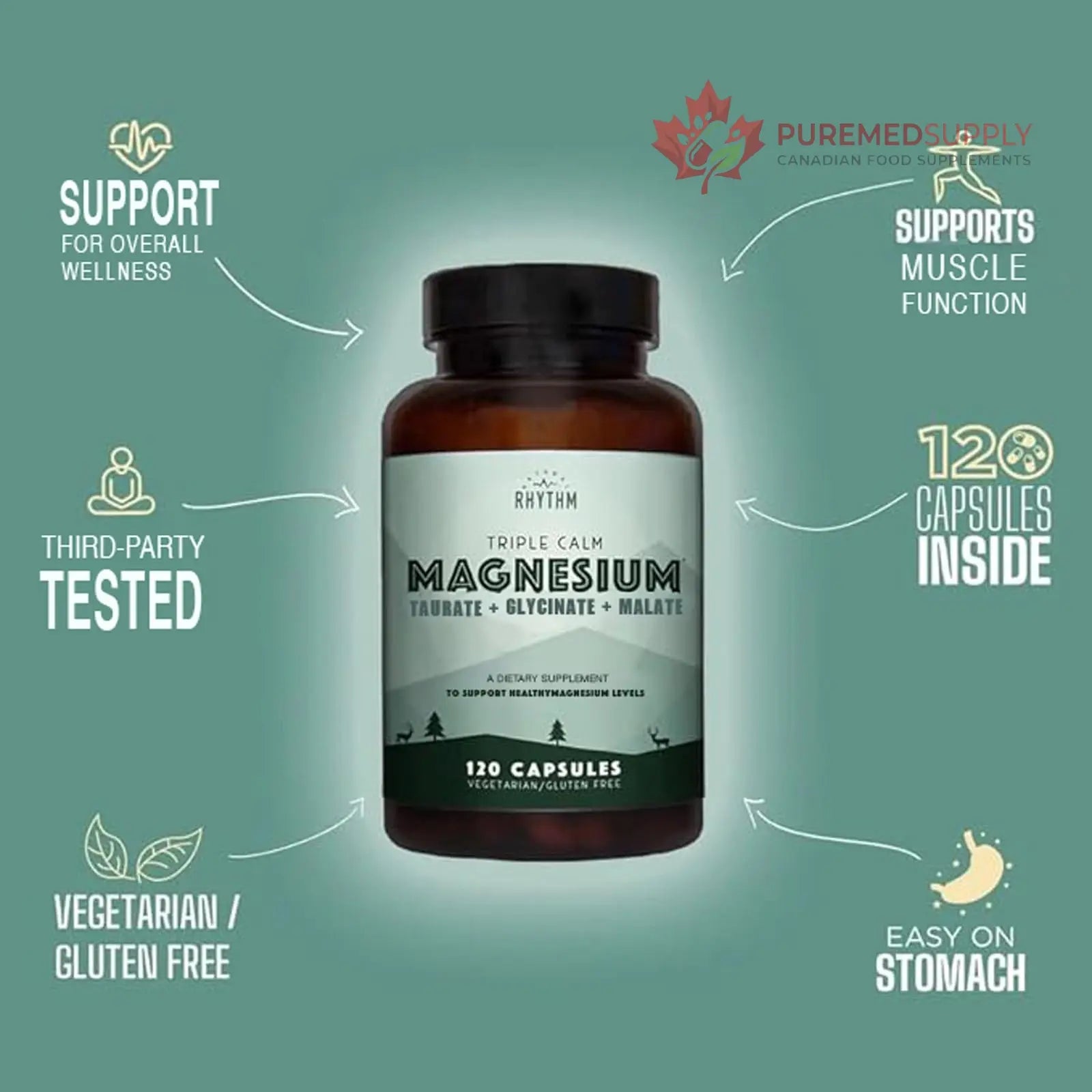 Natural Rhythm Triple Calm Magnesium Complex - 120 Capsules, Chelated Magnesium Glycinate, Taurate & Malate, High Absorption Supplement for Sleep, Stress, Muscle & Heart Support, Non-GMO, Vegan Natural Rhythm buy supplements canada