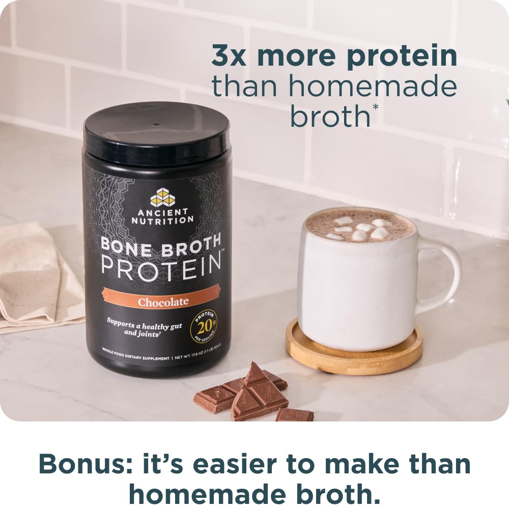 Ancient Nutrition Protein Powder Made from Real Bone Broth, Chocolate, 20g Protein Per Serving, 20 Serving Tub, Gluten Free Hydrolyzed Collagen Ancient Nutrition buy supplements canada