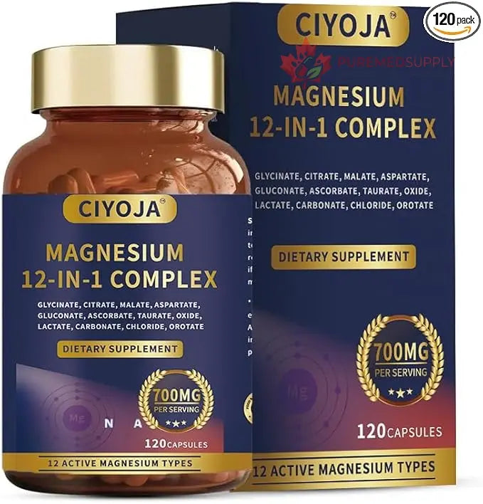 12-in-1 Magnesium Complex for Women Men: Magnesium Glycinate 700mg with Citrate, Malate Taurate Chelated Forms - High Absorption Magnesium Supplement for Relaxation Muscle Heart - 120 Vegan Capsules CIYOJA buy supplements canada