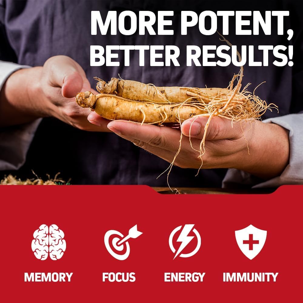 Herbtonics Korean Red Panax Ginseng 1500mg - Energy Supplement for Peak Performance, Focus & Vitality - High Potency Ginseng Root Extract - 120 Vegan Capsules Herbtonics buy supplements canada