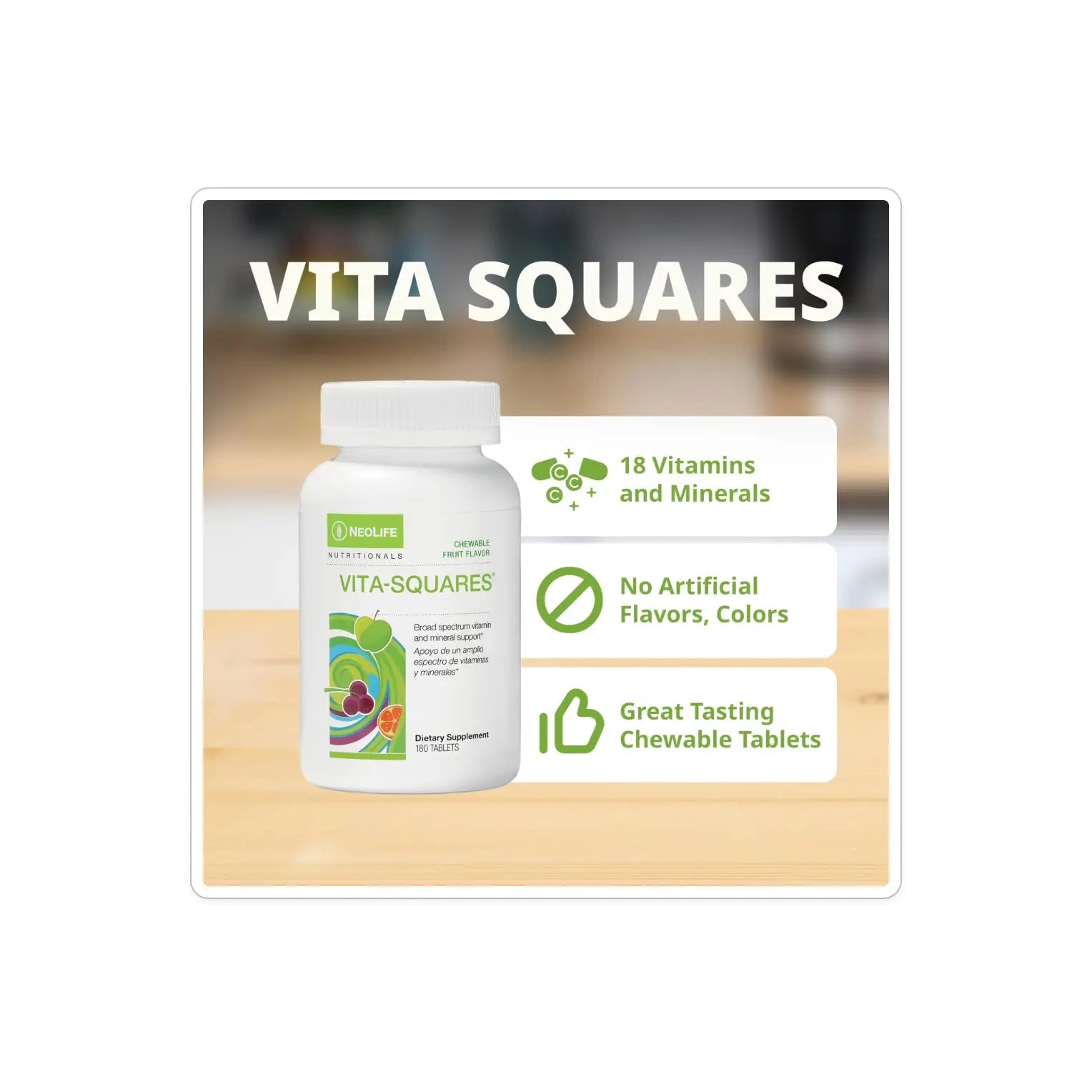 NeoLife Vita-Squares - Chewable Multivitamin for Kids, 18 Essential Vitamins & Minerals, Iron, Zinc, Vitamin D3, B-Complex NeoLife buy supplements canada