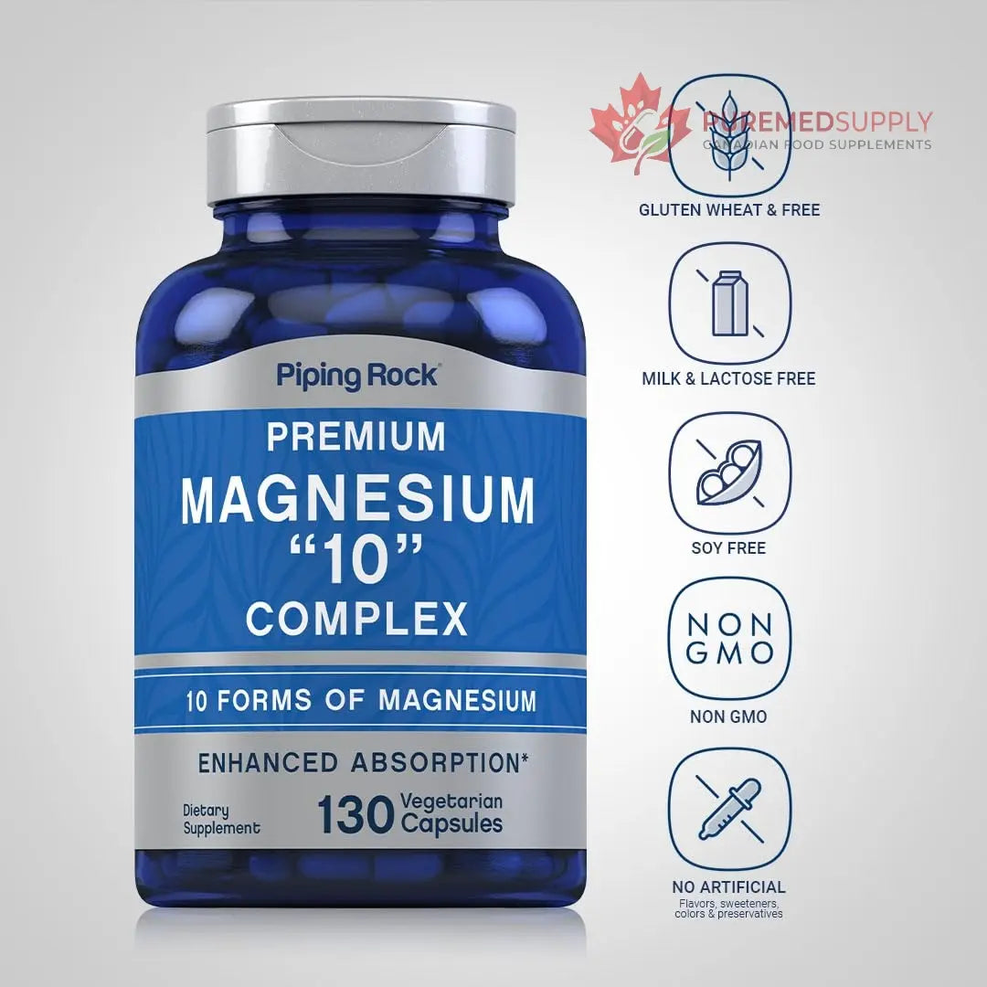 Piping Rock Magnesium 10 in One Complex | 130 Capsules | Supplement for Men and Women | Vegetarian, Non-GMO, Gluten Free Piping Rock buy supplements canada