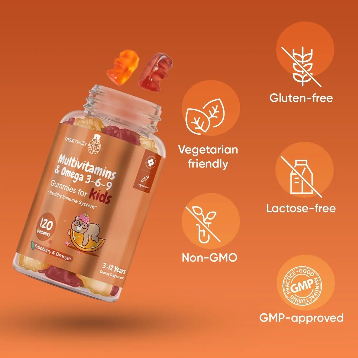 maxmedix Kids Multivitamin Gummies with Omega 3 6 9 | 2-Month Supply | 20 Essential Kids Vitamins & Minerals for Healthy Immune System | maxmedix buy supplements canada
